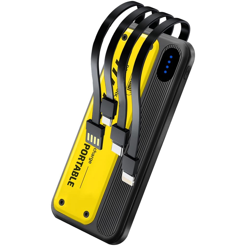 Повербанк Andowl Q-DC98X1 з вбудованими кабелями Type-C/lightning/micro USB-A 12000 mAh Чорно-помаранчевий (4ee35618)