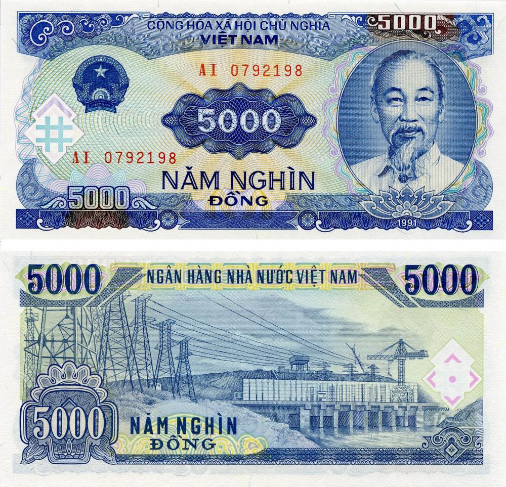 Коллекционная банкнота Вьетнам 5000 донг 1991 UNC P108 (Б03448)
