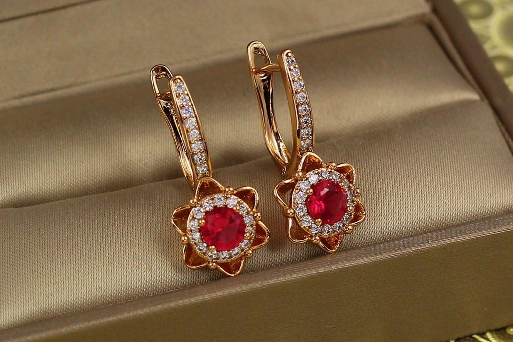 Серьги Xuping Jewelry Витраж с малиновыми камнями 2,4 см Золотистый (2367522229)