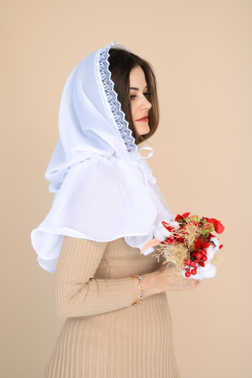 Палантин для храма на голову 80x120 см Белый (п005) - фото 5 Палантин для храма на голову 80x120 см Белый (п005) - фото 5