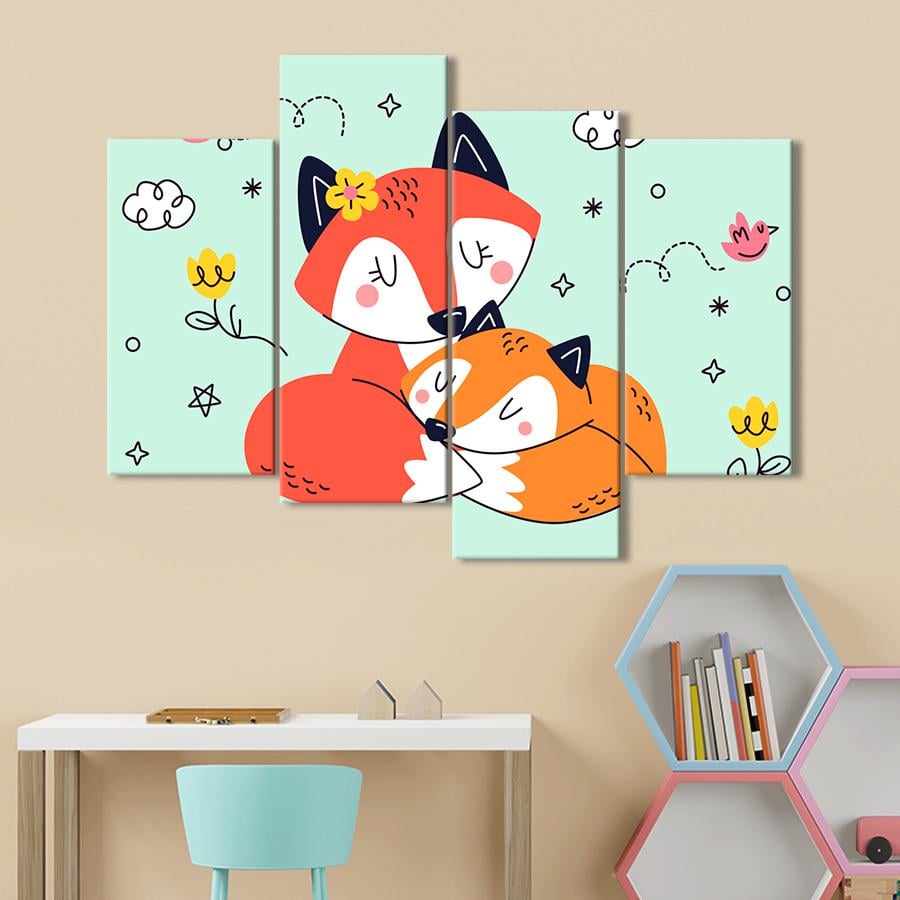 Картина в детскую комнату Милый лисенок с мамой 129x90 см (A1433-4)