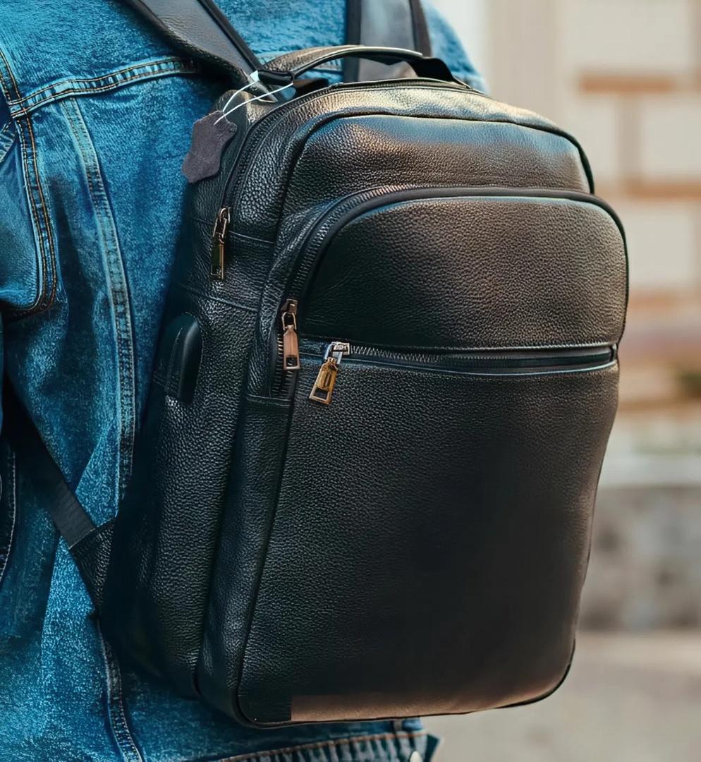 Городской рюкзак мужской Tiding Bag кожаный 29х40х15 см Черный (B72-57357)