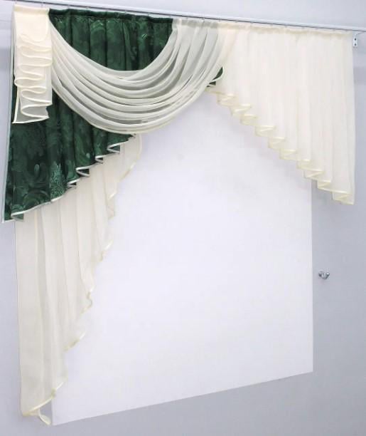 Ламбрекен на карниз 1,5 м Зеленый/Бежевый (00л 69-011)