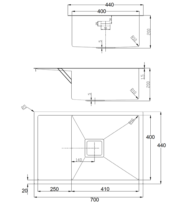 Мойка для кухни Quadro 70 D 70x44 см - фото 2 Мойка для кухни Quadro 70 D 70x44 см - фото 2