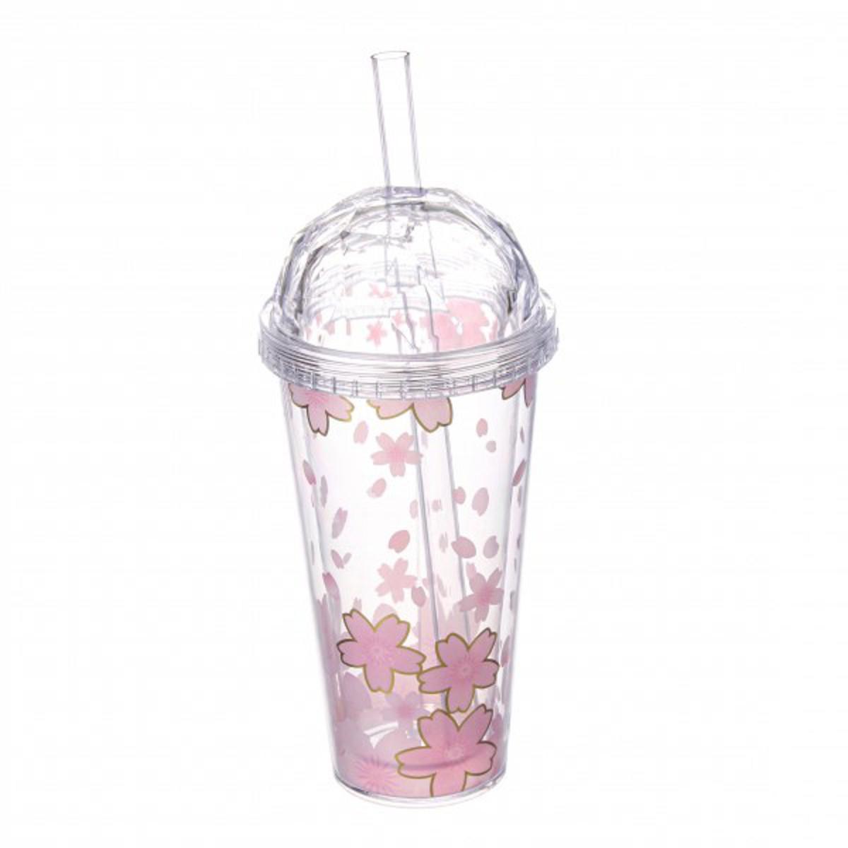 Стакан для слаша Квіти акриловый с трубочкой 380 мл (69-1202)