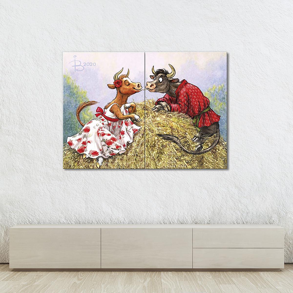 Модульная картина Любовь на сеновале 2 модуля 120x180 см