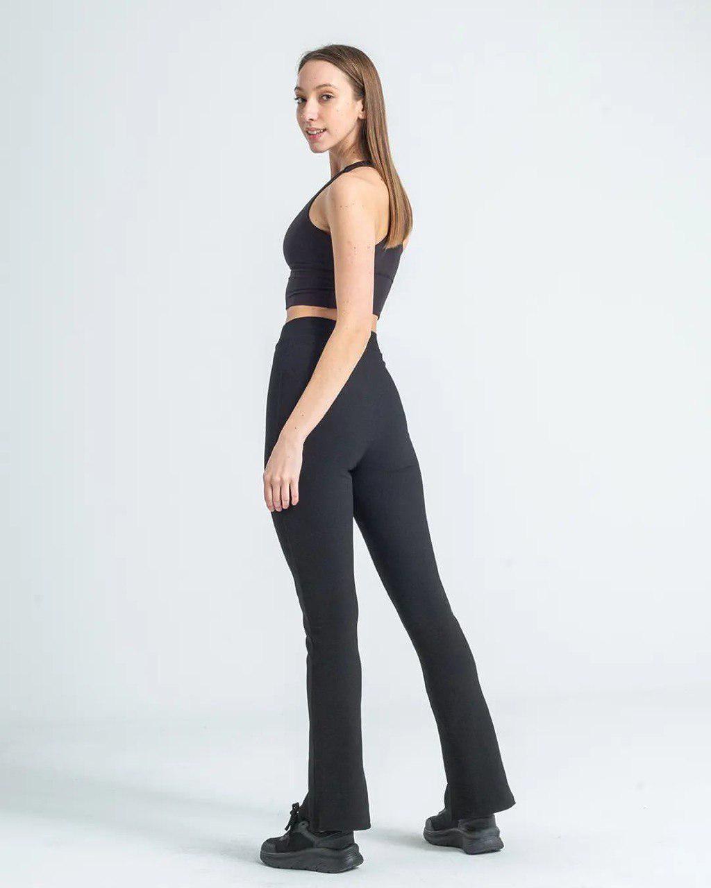 Лосини жіночі INCEBELLI 4190 шов розріз кльош рубчик з високою талією S Чорний (1021) - фото 3