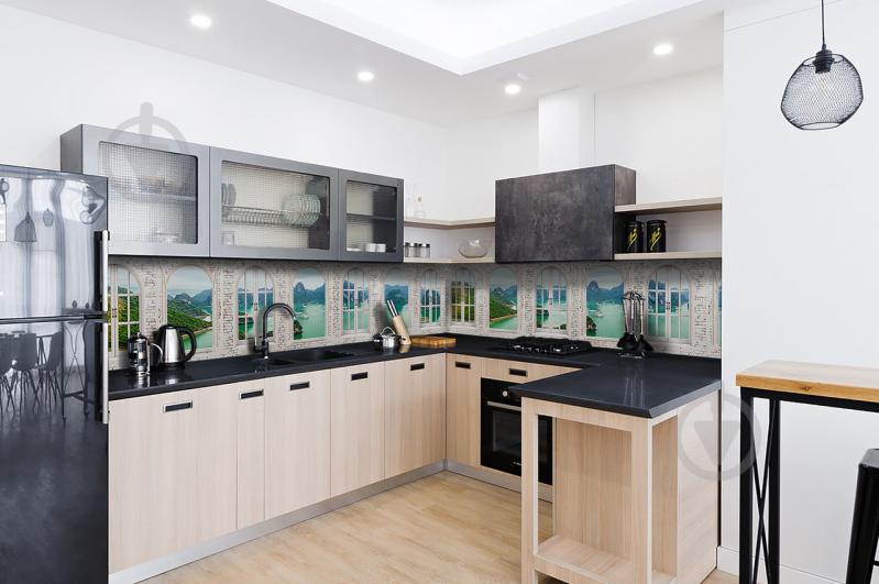 Скидали на кухню Zatarga «Вікно в Середзем'ї» 600х2500 мм вінілова 3Д наклейка кухонний фартух самоклеюча Z180617