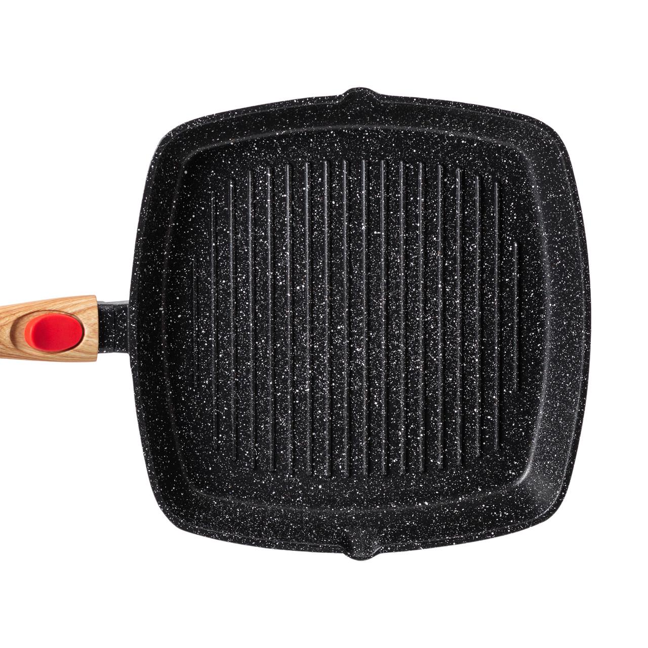 Сковорода гриль квадратна MGC з кришкою та знімною ручкою антипригарна алюмінієва 28×28 см - фото 5 Сковорода гриль квадратна MGC з кришкою та знімною ручкою антипригарна алюмінієва 28×28 см - фото 5