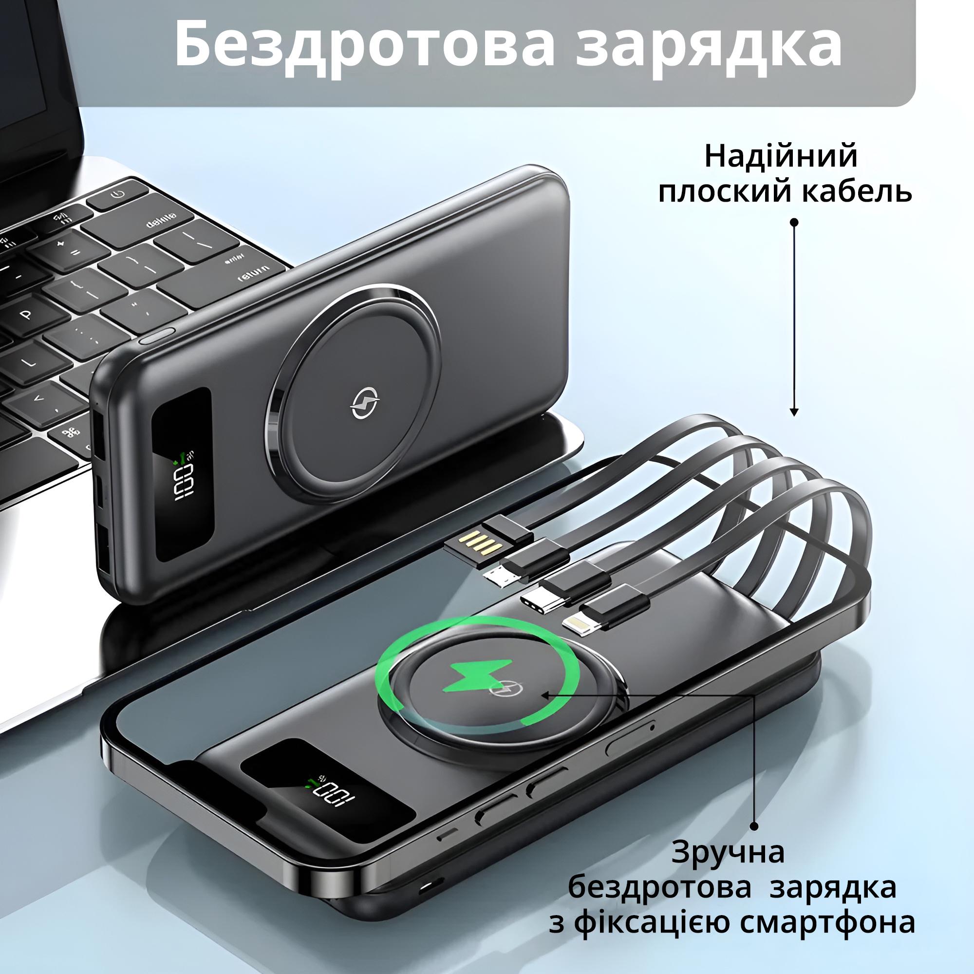 Портативный аккумулятор 10000 mAh Power Bank на 2 USB выхода и с беспроводной зарядкой Черный - фото 3