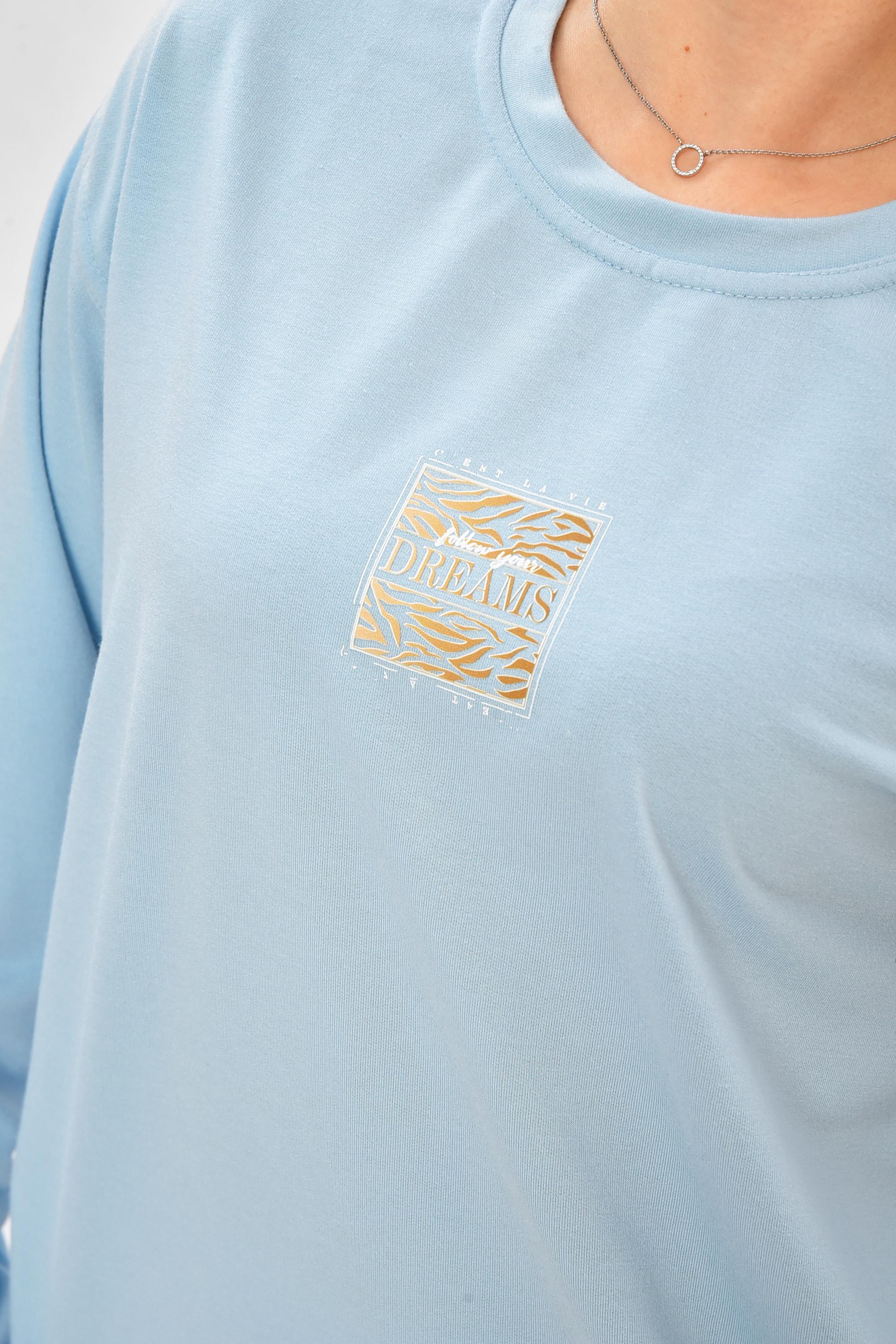 Кофта жіноча 205122 однотонна з принтом S-M Блакитний (205122_!328734_42-44) - фото 4 Кофта жіноча 205122 однотонна з принтом S-M Блакитний (205122_!328734_42-44) - фото 4