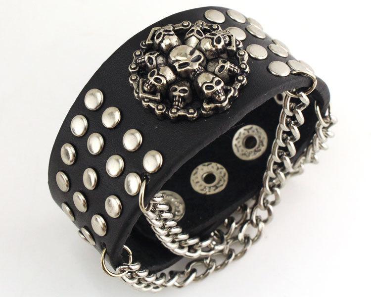 Браслет кожаный  КООRА с круглой головой призрака 00012