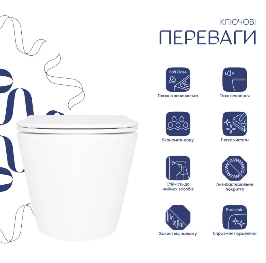 Унітаз підвісний Qtap Swan Ultra Quiet з сидінням Slim Duroplast/ Soft-close/ Quick Release White (QT16335180W) - фото 4