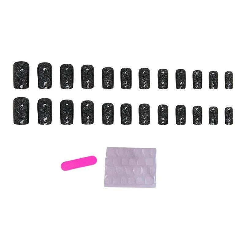 Накладные короткие ногти квадратной формы с клеевыми пластинами 24 шт. Блестящий Черный (2789190675)