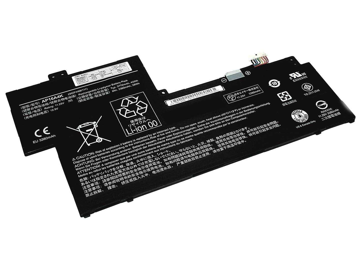 Аккумулятор для ноутбука Acer AP16A4K One Cloudbook 11 11.25V 3770 mAh (074301)