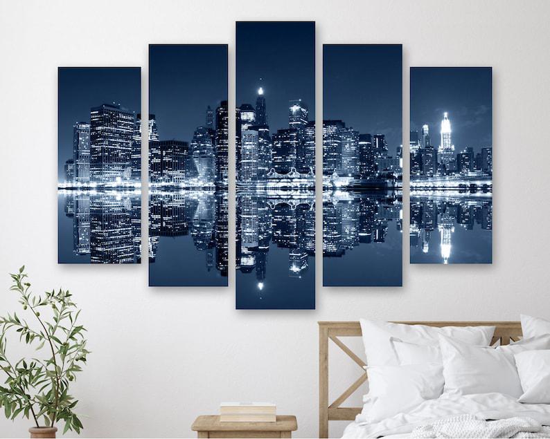 Модульная картина на холсте из пяти частей KIL Art Ночные огни Нью-Йорка 137x85 см (M51_L_340)