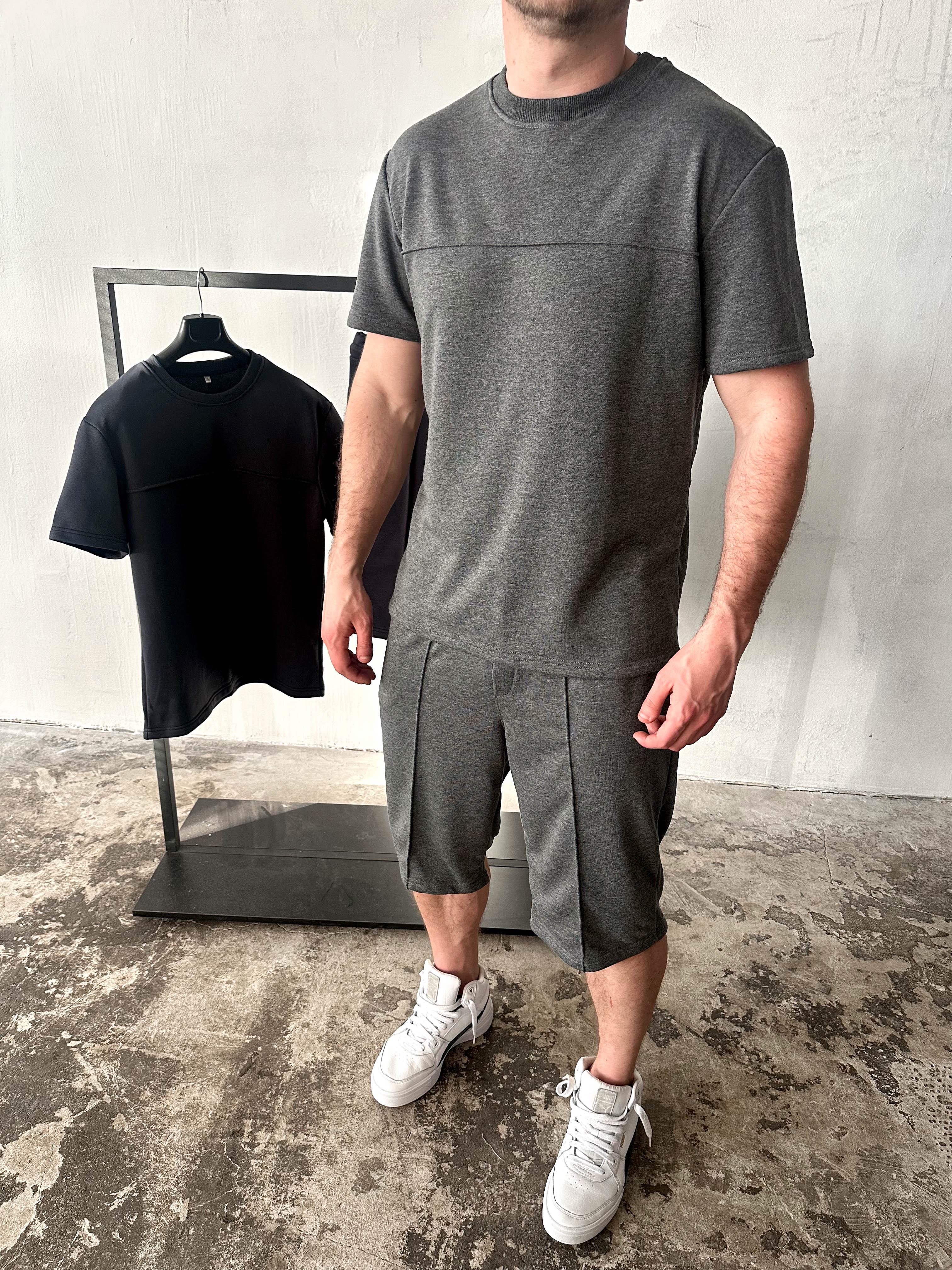 Комплект чоловічий 42-001 ДТФ-петля футболка/шорти L Темно-сірий Комплект чоловічий 42-001 ДТФ-петля футболка/шорти L Темно-сірий