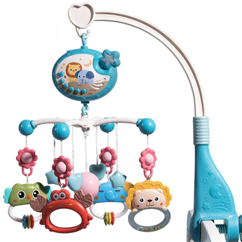 Мобиль-ночник музыкальный проектор 698-84-85 карусель с подвесными элементами с пультом Голубой (2289352588)