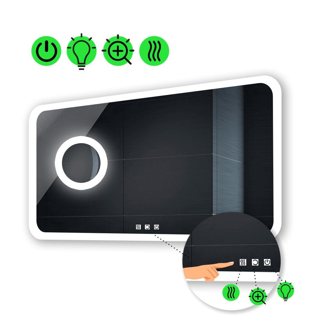 Зеркало с LED подсветкой Ahana с тремя сенсорами/подогревом и линзой с подсветкой 80x70 см (Ahanag59)