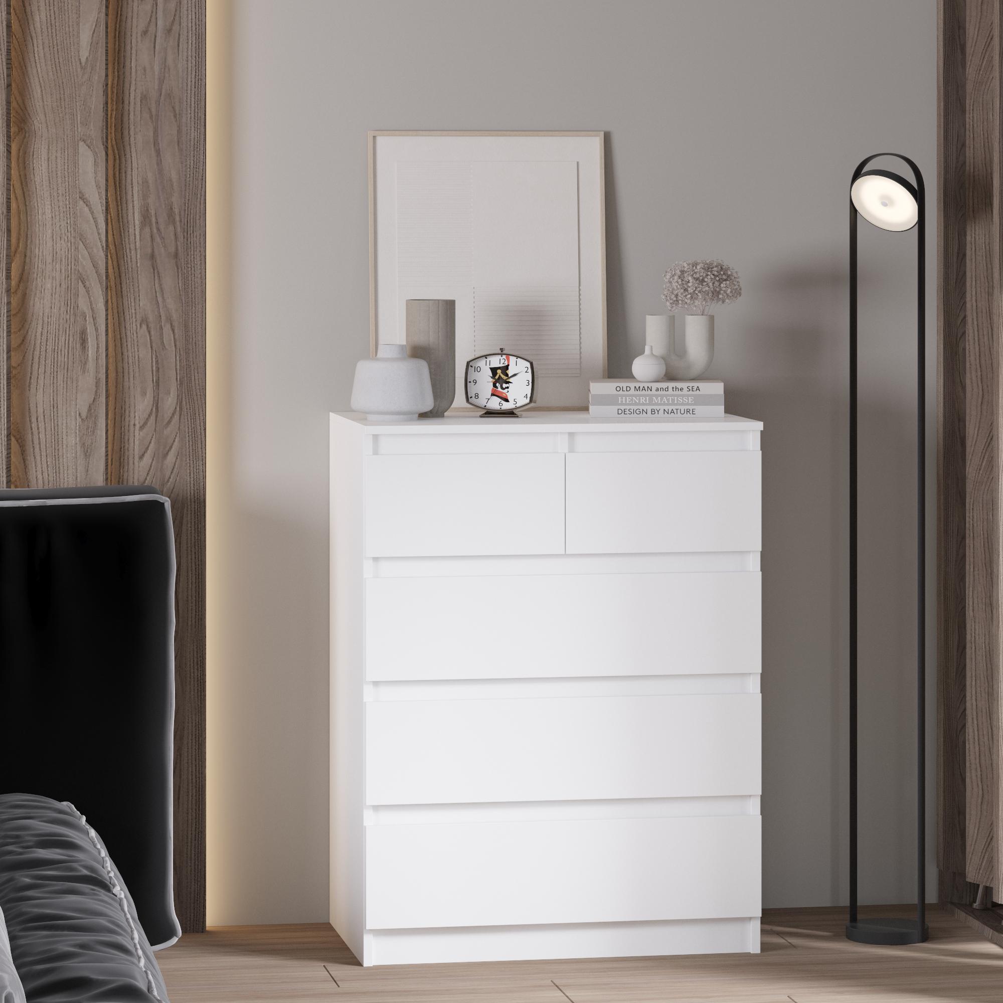 Комод на 5 ящиков без ручек Line KF2+F3 700x450x1035 мм Белый - фото 1 Комод на 5 ящиков без ручек Line KF2+F3 700x450x1035 мм Белый - фото 1