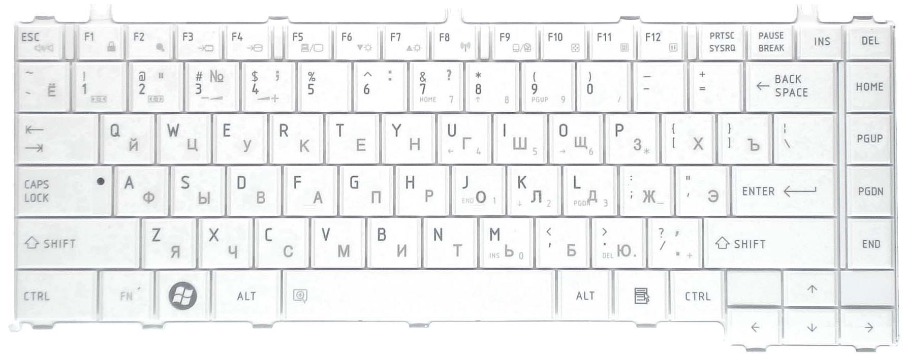 Клавіатура для ноутбука Toshiba Satellite C600 EN White