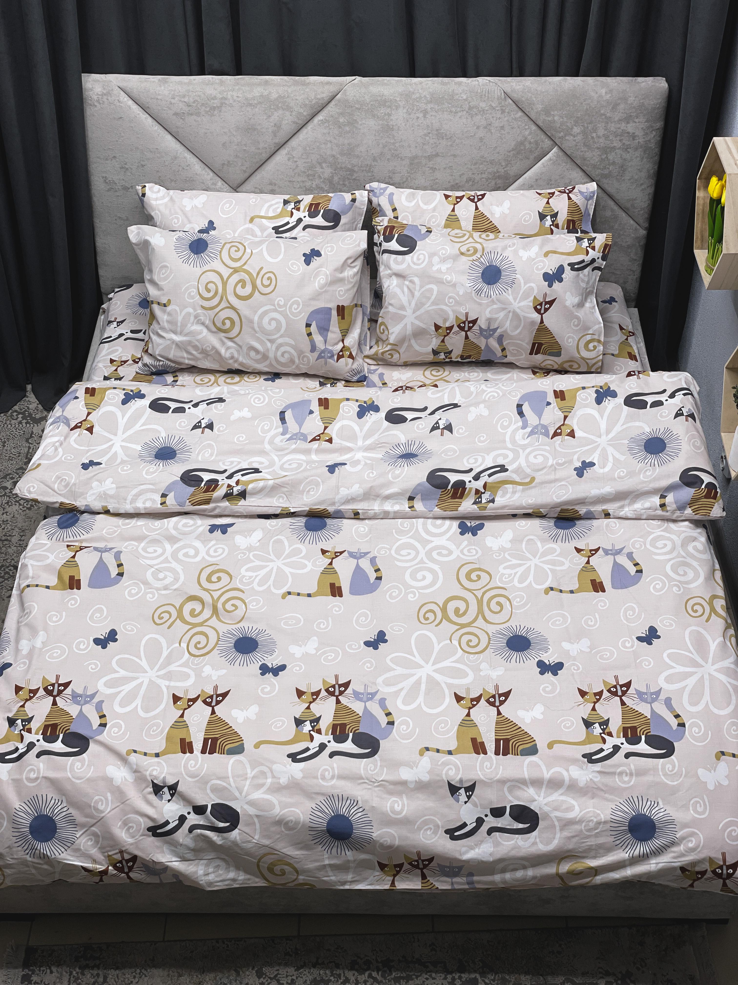 Комплект постельного белья Ego-textile 047K бязевый с котиками Бежевый (198061461)