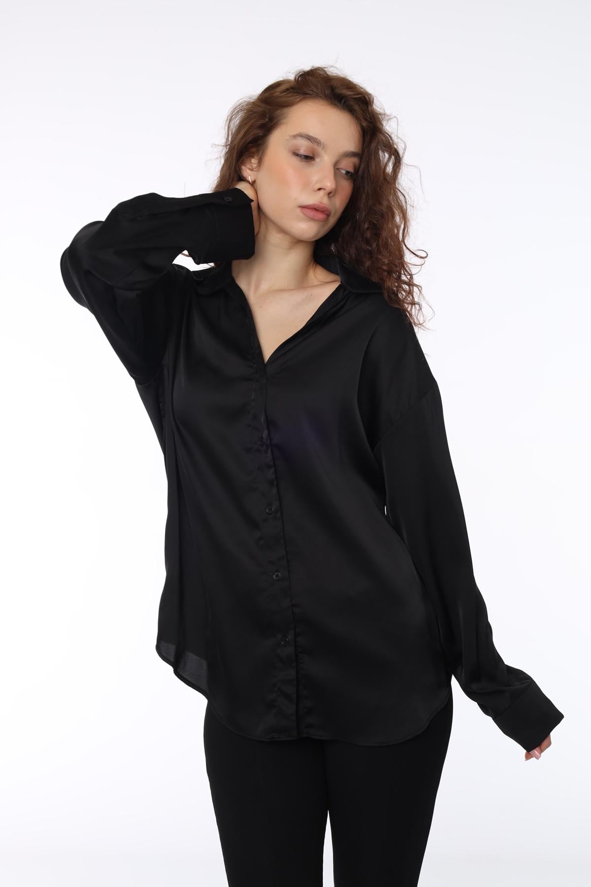 Рубашка женская с длинным рукавом Yuki ЦБ-00293546 р. 48 Черный (35965046)