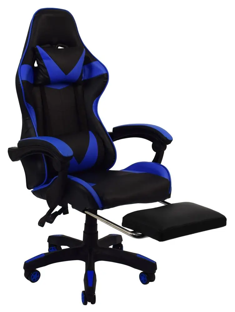 Крісло геймерське Bonro B-810 з підставкою для ніг та двома подушками до 120 кг Синій (132-76-42300047) - фото 1