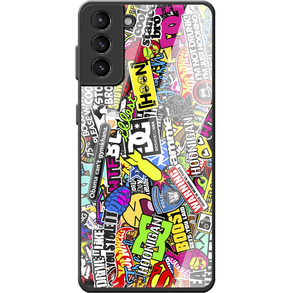 Чехол BoxFace Samsung G991 Galaxy S21 Multicolored Inscriptions Черный силикон со стеклом (41709-up880-42229)
