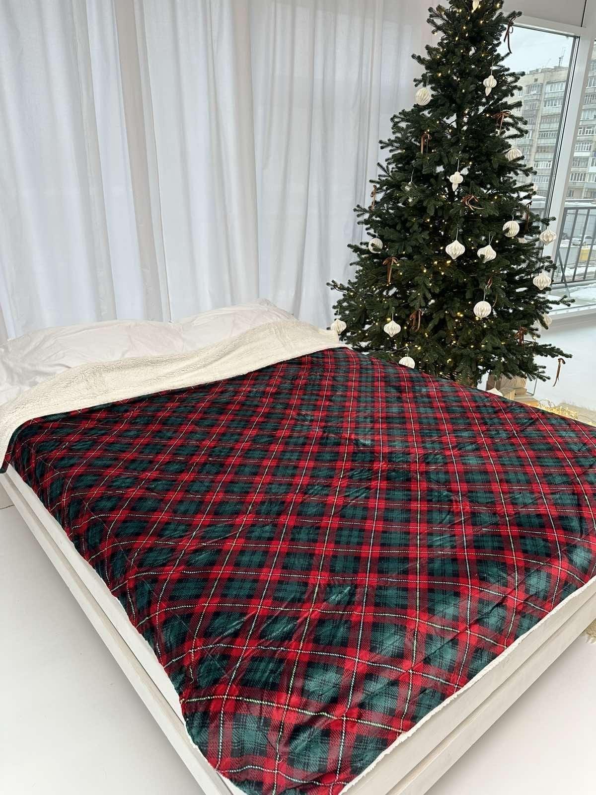 Плед-покрывало Клеточка двухсторонняя на эко овчине 200x230 см (14050)