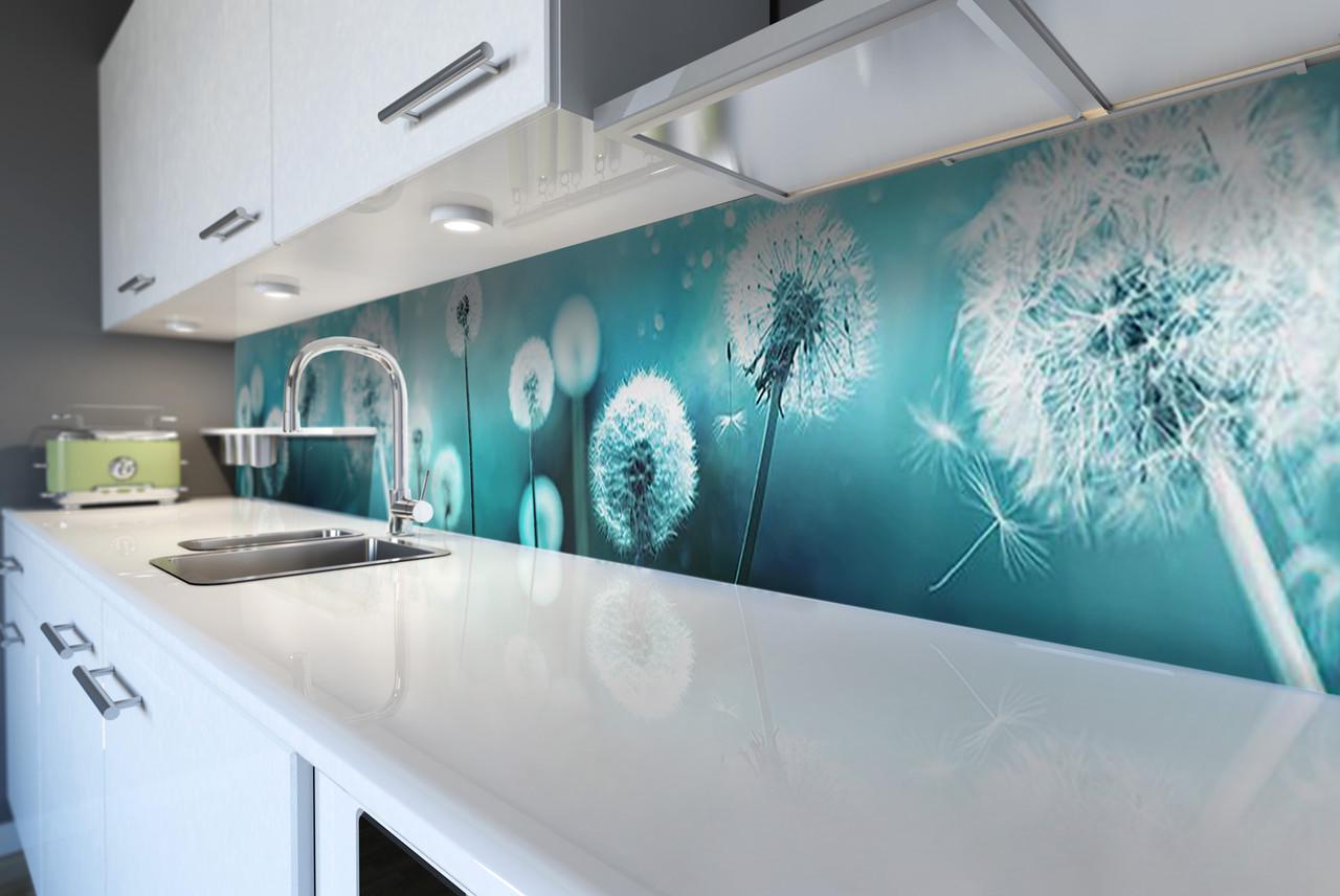 Кухонный фартук Бирюзовые одуванчики из самоклеющейся виниловой пленки 65х300 см Голубой