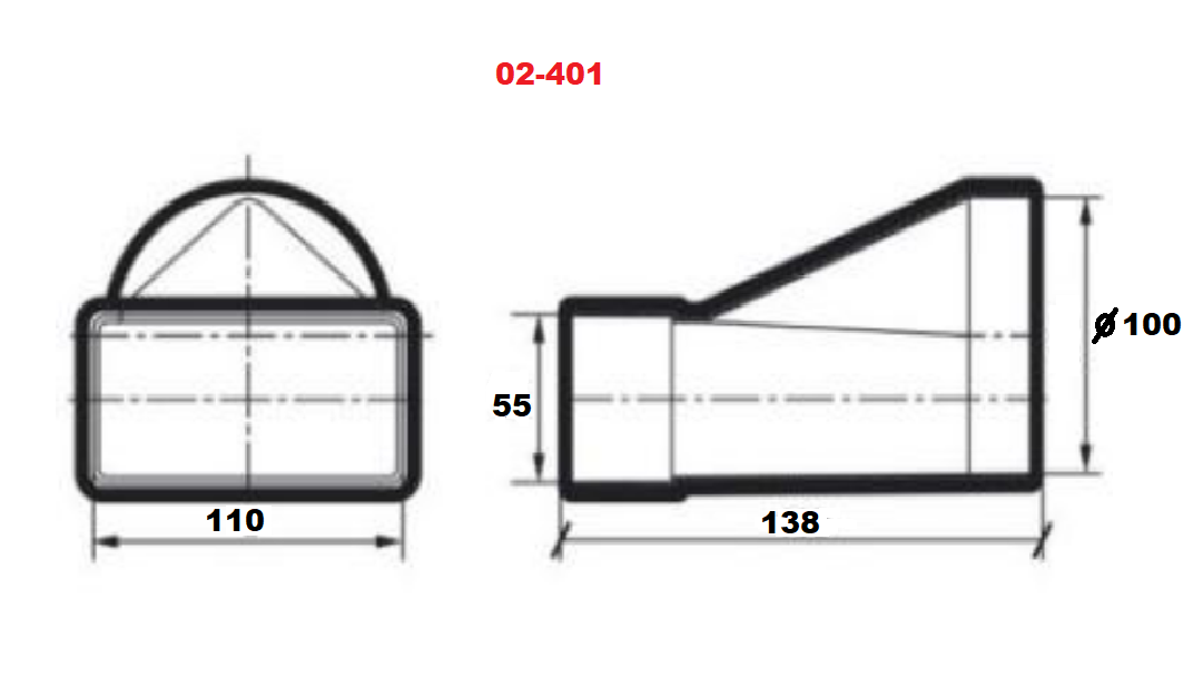 З'єднувач змінного перерізу AirRoxy на прямокутний переріз d 100 мм 110x55 мм (02-401) - фото 2 З'єднувач змінного перерізу AirRoxy на прямокутний переріз d 100 мм 110x55 мм (02-401) - фото 2