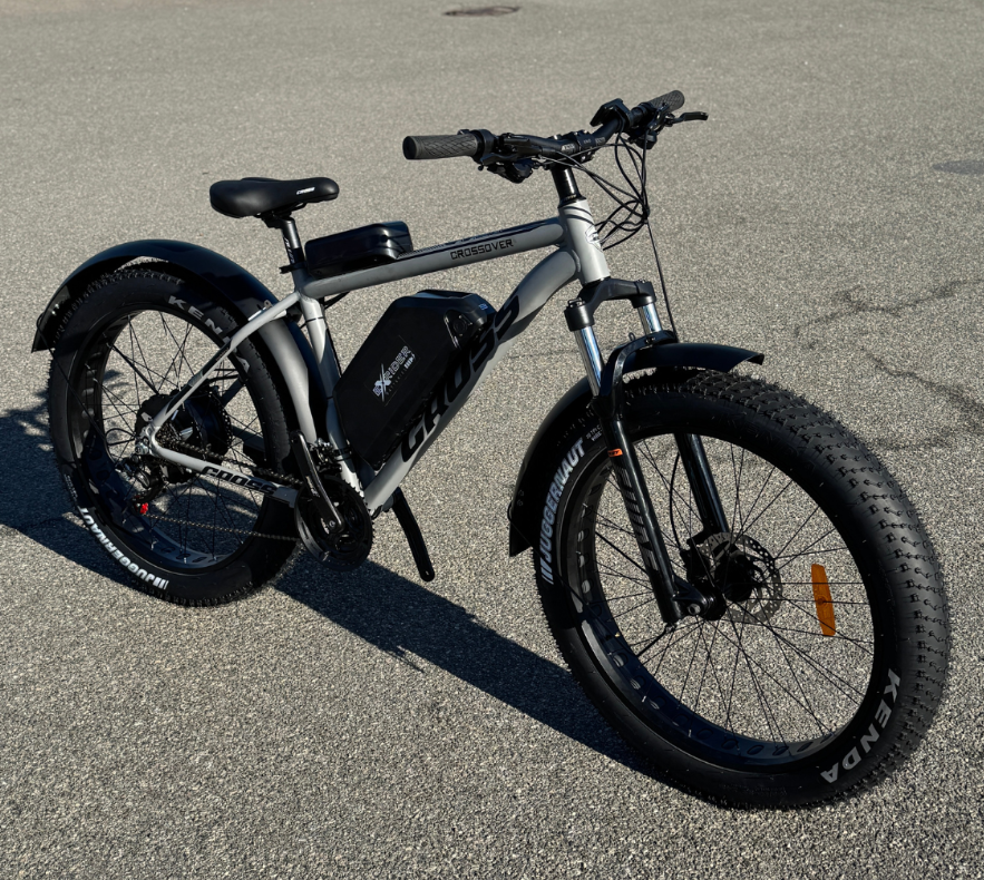 Велосипед с Е-комплектом Crossover на гидравлике Shimano с вилкой RST Guide 26х4,0" 48 В 1200 Вт MXUS 15 Ah до 45 км запас хода дисплей LSD-10