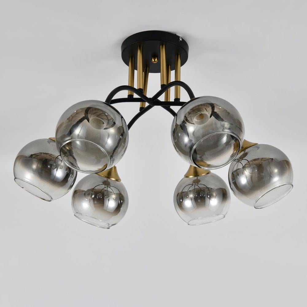 Люстра молекула потолочная Light House SRS-20637/6 BK+Copper плафоны дымчатые Черный/Медь