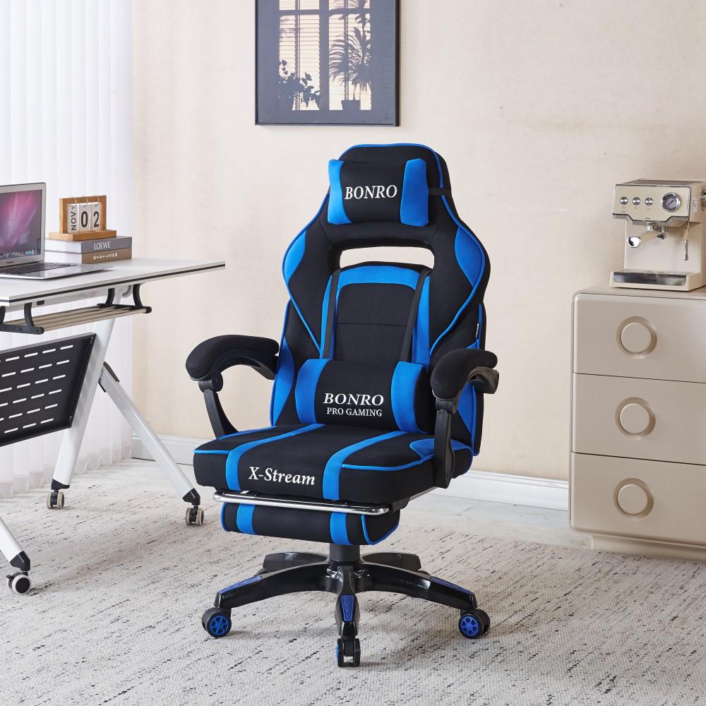 Кресло геймерское из ткани Bonro B-141 с подставкой для ног Черно-синий (42401113)