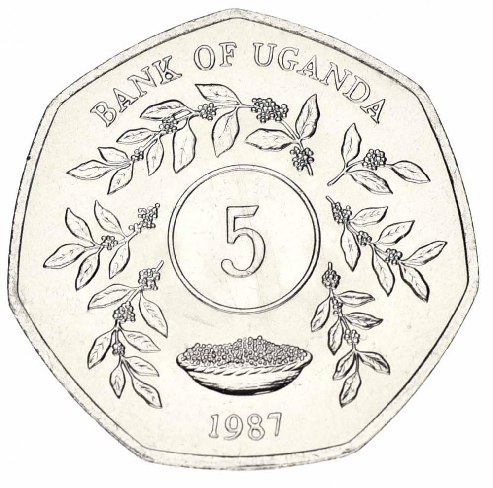 Коллекционная монета Уганда 5 шиллингов 1987 F-VF (KM#29)