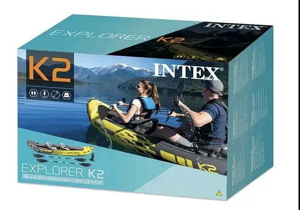 Човен-байдарка двомісний надувний Intex Challenger K2 Kayak 68307 з веслами та насосом 312x91x51 см - фото 8