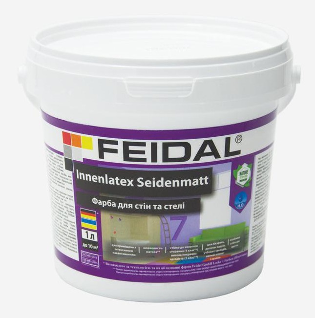 Краска интерьерная Feidal Innenlatex Seidenmatt 7 для стен и потолка шелковисто-матовая 1 л Белый