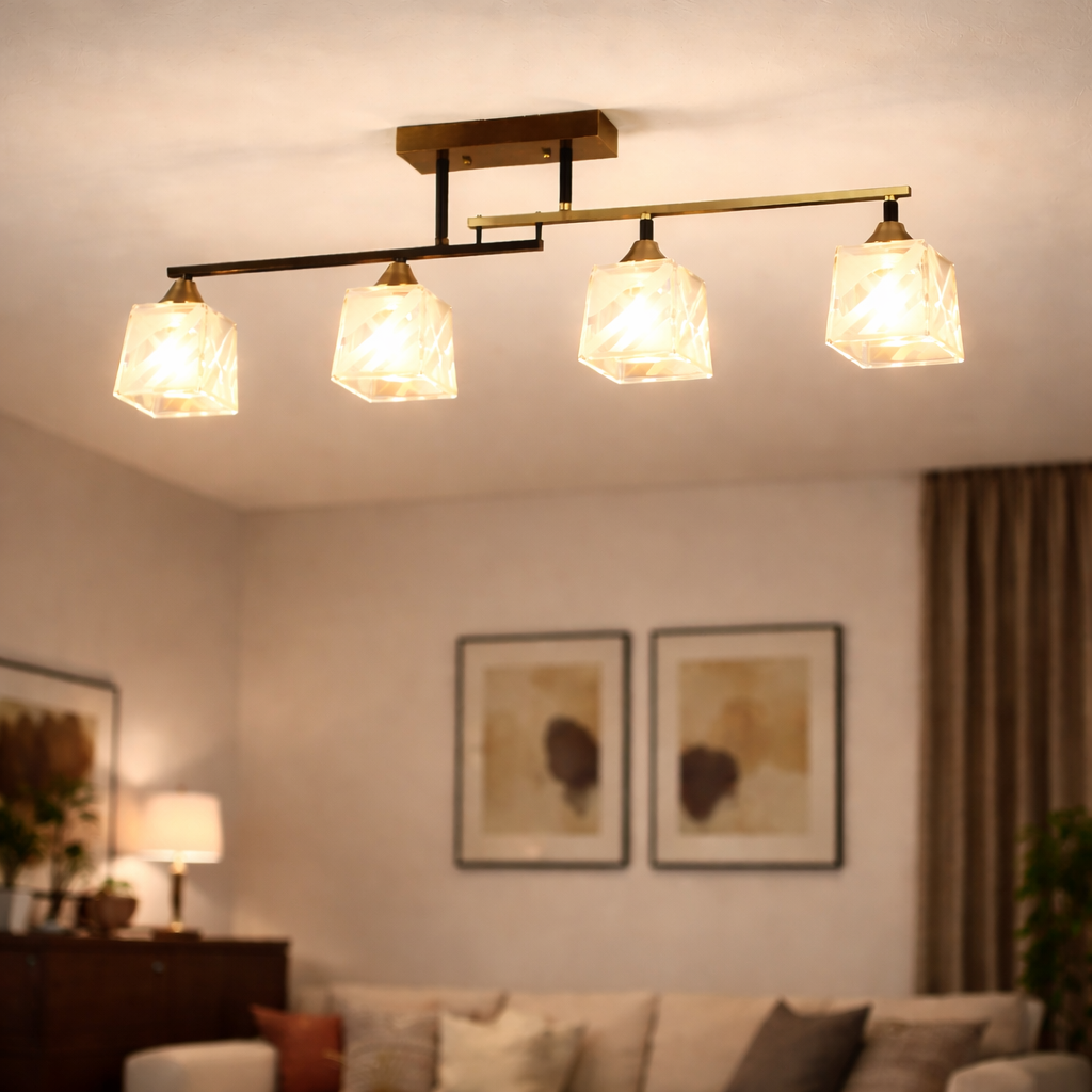 Люстра Valeso с металлическим каркасом под четыре лампы Е27 Черный/Бронзовый (B K2325/4 AB+BK)