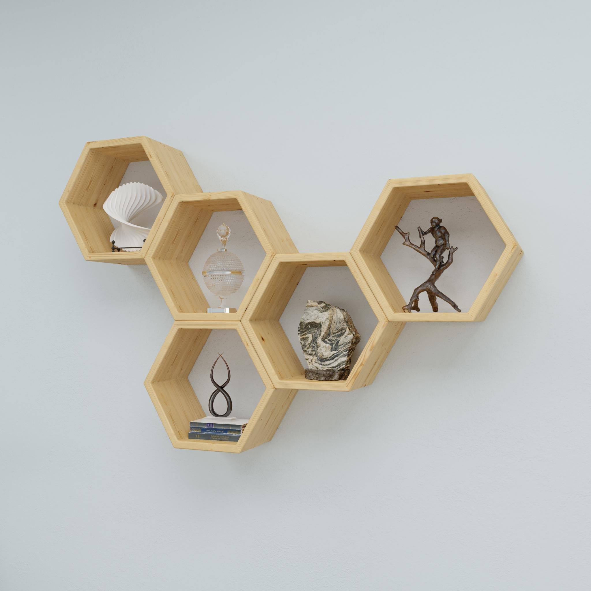 Полки соты деревянные СА-18 для офиса и кафе 5 шт. 95х50х9 см Натуральный