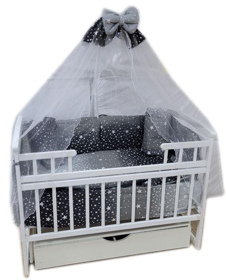 Набор в кроватку Люкс Звезды белье 12 эл./матрас кокос 11 см/держатель 14 эл. Темно-серый (12498405) Набор в кроватку Люкс Звезды белье 12 эл./матрас кокос 11 см/держатель 14 эл. Темно-серый (12498405)