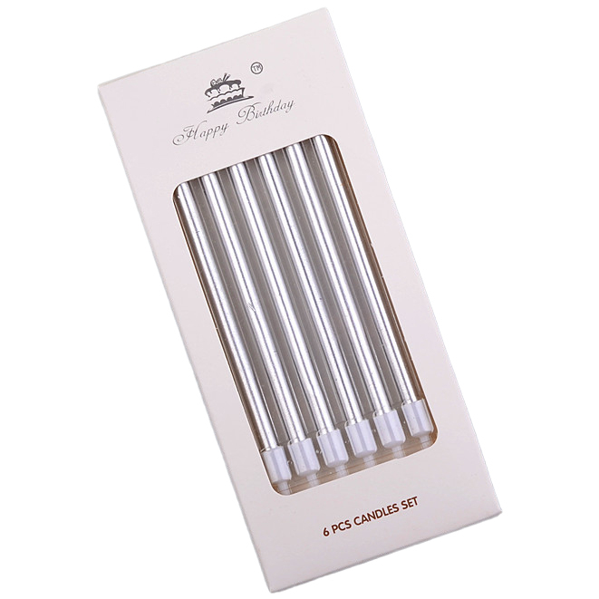 Свічки для торта Металік 6 шт. Срібястий (16081)