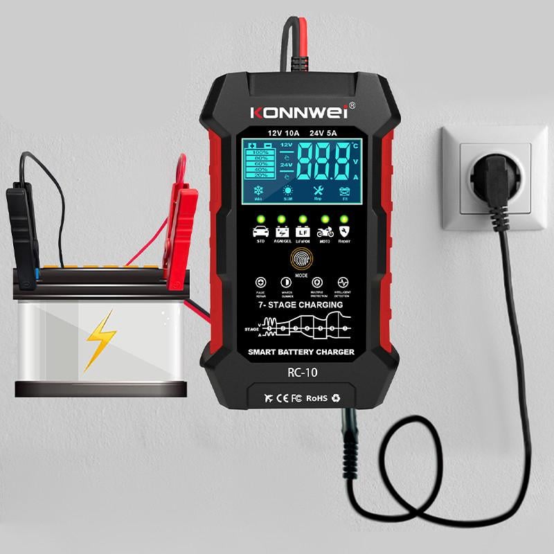 Зарядний пристрій автомобільний KONNWEI RC-10 десульфатор 12В 10А/24В 5А (18936958) - фото 5