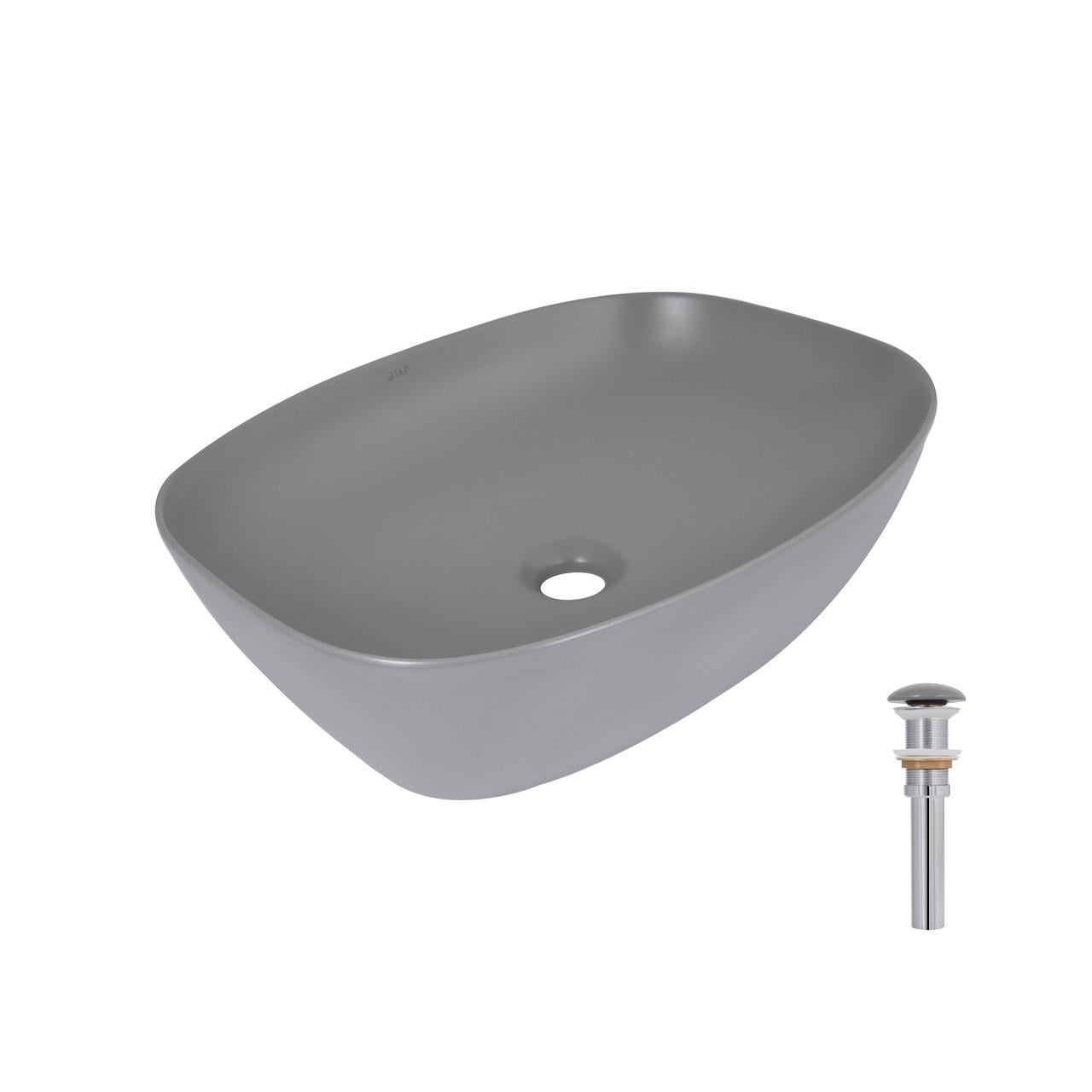Раковина накладная Qtap Cardinal прямоугольная с донным клапаном 500х380х140 мм Stone grey (QTCAR188SG49824)