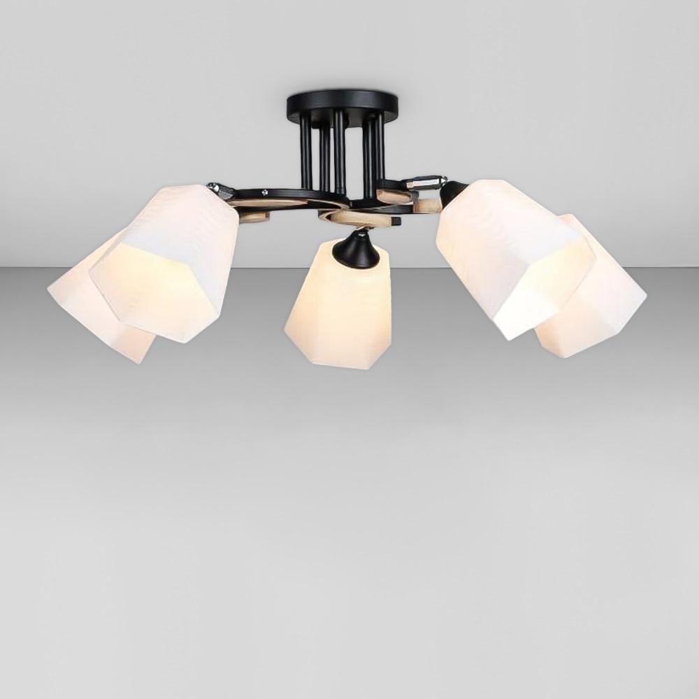 Люстра потолочная Light House SRS-18945/5 BK/Wood Черный/Хром/Дерево/Белый