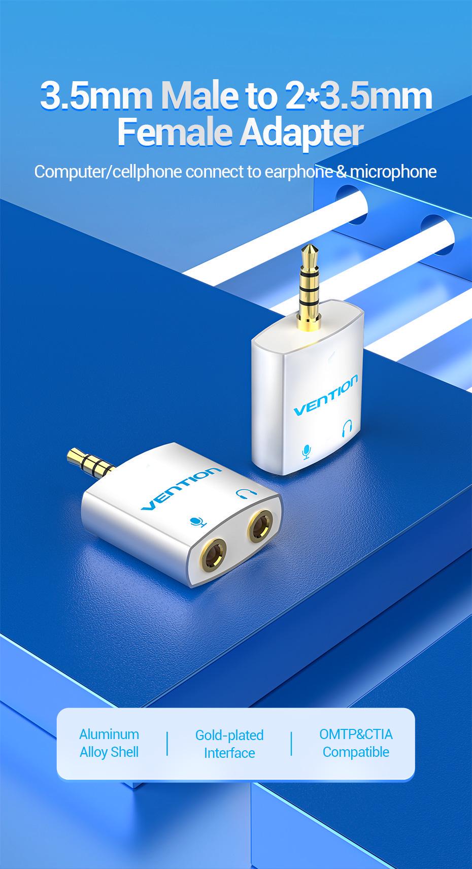 Кабель Vention 3,5 мм minijack-2х3,5 мм minijack AUX 4-пиновый TRRS Белый (BDBW0) - фото 2 Кабель Vention 3,5 мм minijack-2х3,5 мм minijack AUX 4-пиновый TRRS Белый (BDBW0) - фото 2