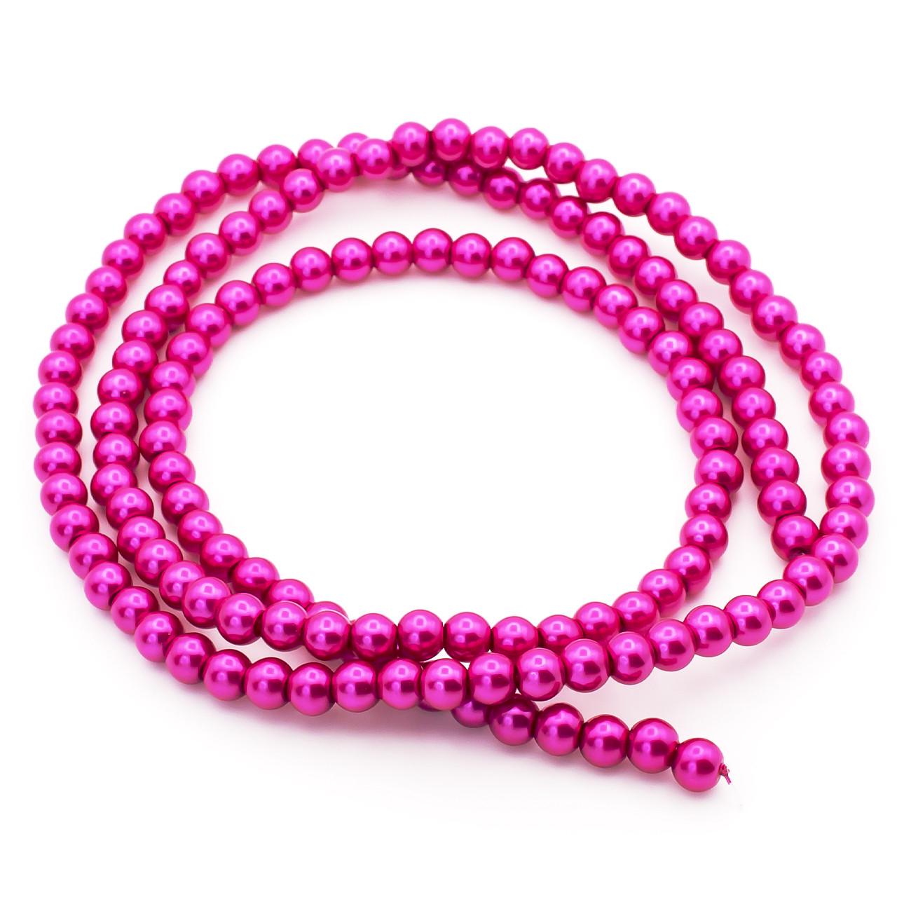 Бусины стеклянные на нитке под жемчуг 3 мм 62 см 215 шт. Фуксия (БЖ0003к60)