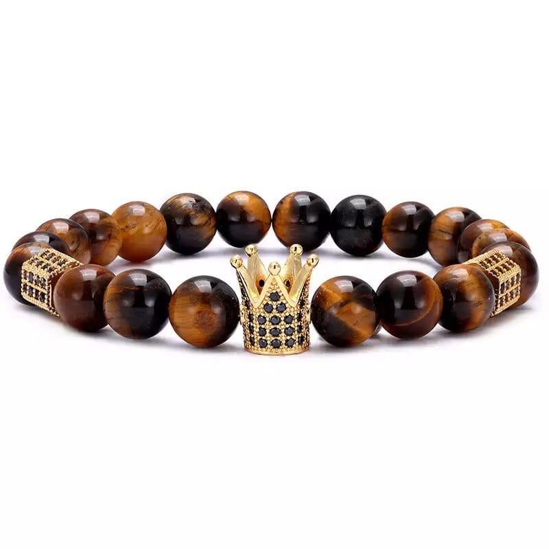 Браслет із тигрового ока з високою короною та багатогранниками р. 19 (20027)