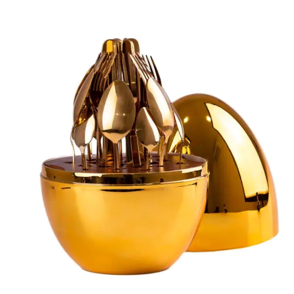 Набор столовых приборов с подставкой на 6 персон 24 шт. 29х19,5 см Золотой (HP7882GL)