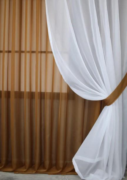 Комплект штор з підв'язками шифон 4х2,2 м/1,5x2,2 м 2 шт. Коричневий/Білий (022дк) - фото 5 Комплект штор з підв'язками шифон 4х2,2 м/1,5x2,2 м 2 шт. Коричневий/Білий (022дк) - фото 5